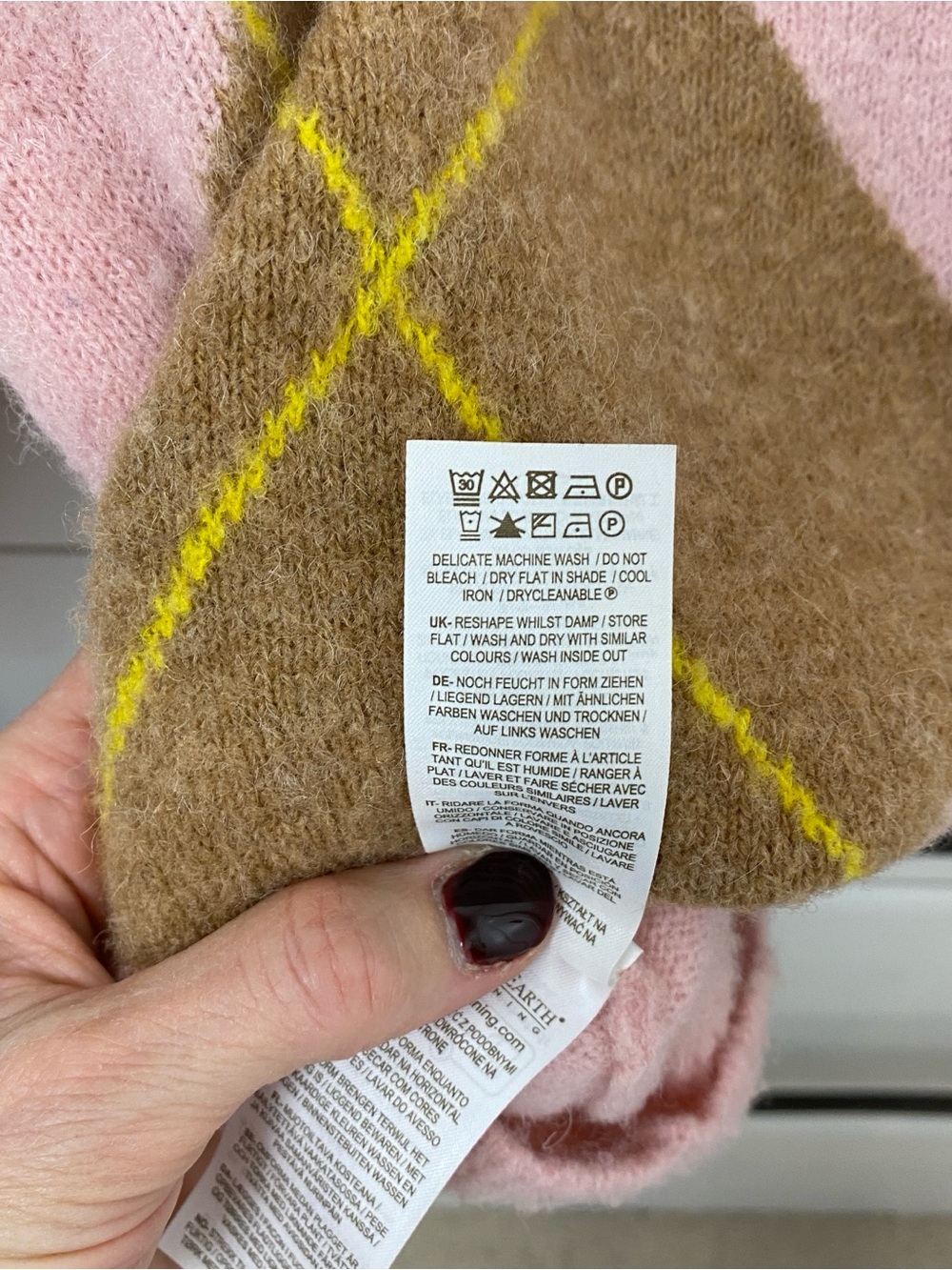 Boden Pink, Brown & Yellow Argyle Crewneck Sweater - Picture 7 of 8